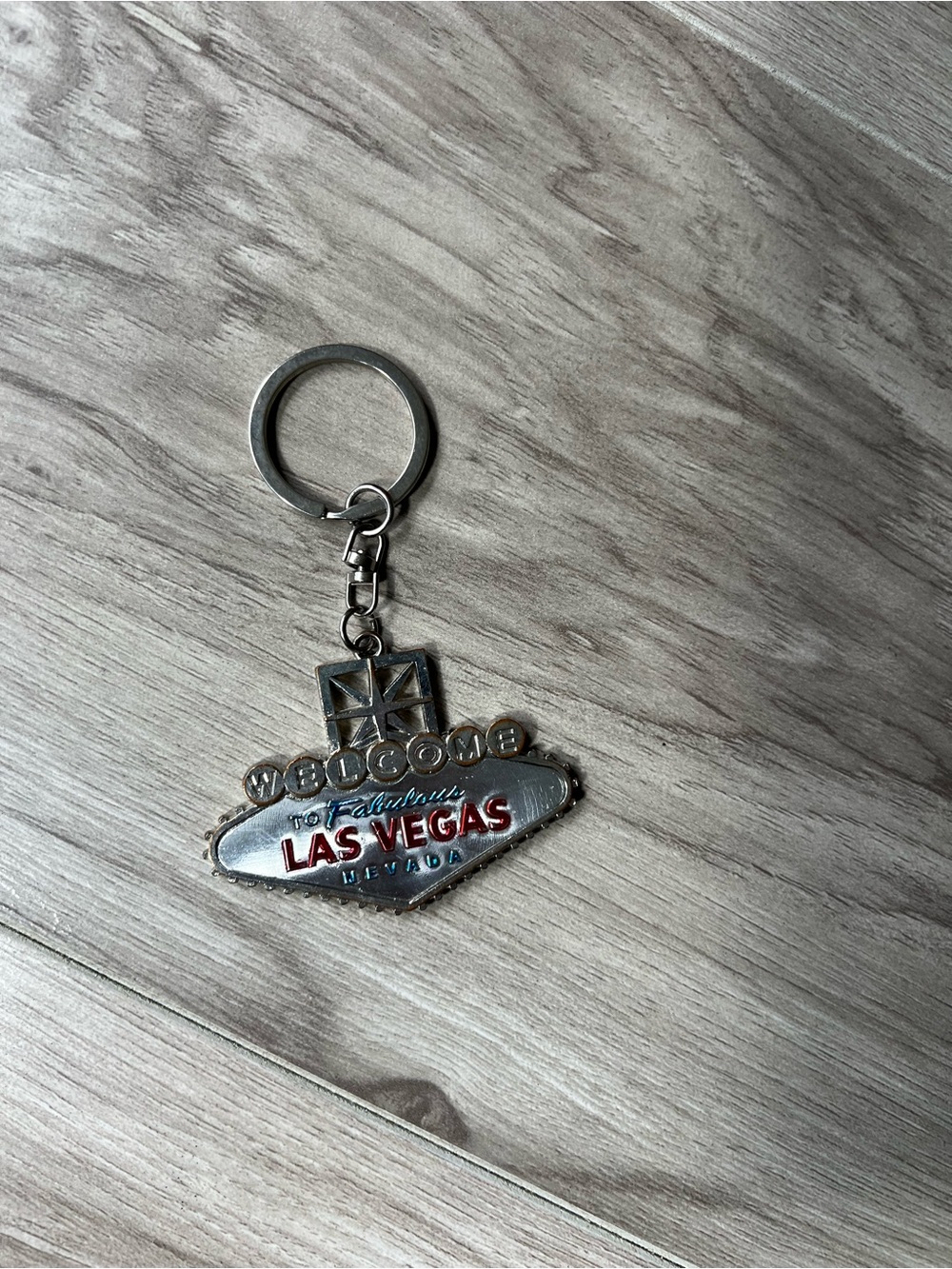 Las Vegas Metal Keychain - Silver with Red Lettering